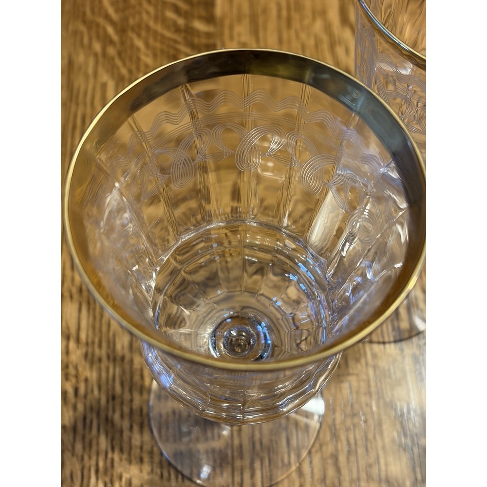 3 Vintage Tiffin-Franciscan 14196-6 Wine Water Goblet Stem Glass Etched Gold Rim - Picture 4 of 8